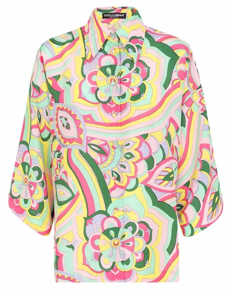 Dolce & Gabbana Seidenhemd mit abstraktem Print - Blau Blau