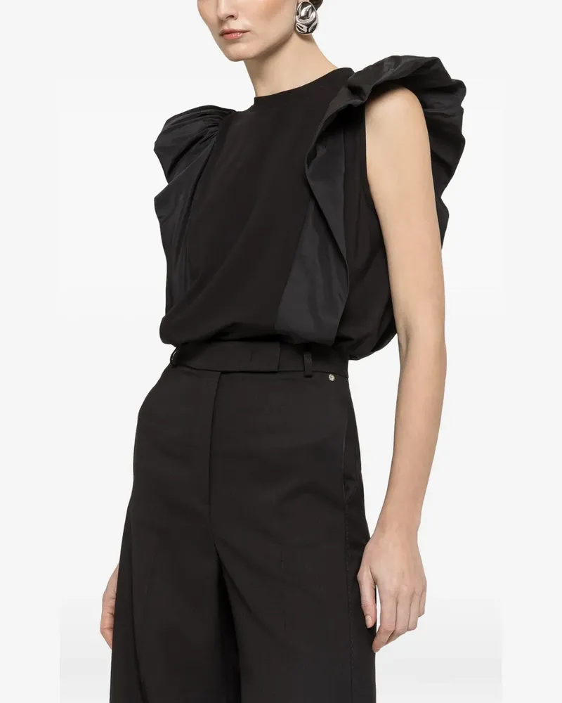 NISSA ruffled top - Schwarz Schwarz