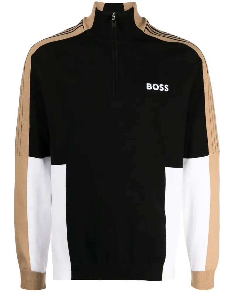 HUGO BOSS Zolkar Sweatshirt in Colour-Block-Optik - Schwarz Schwarz