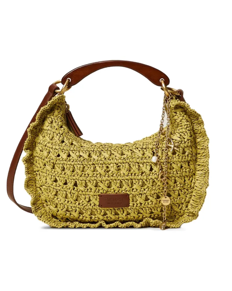 Twin-Set Gewebte Schultertasche mit Volants - Grün Grün