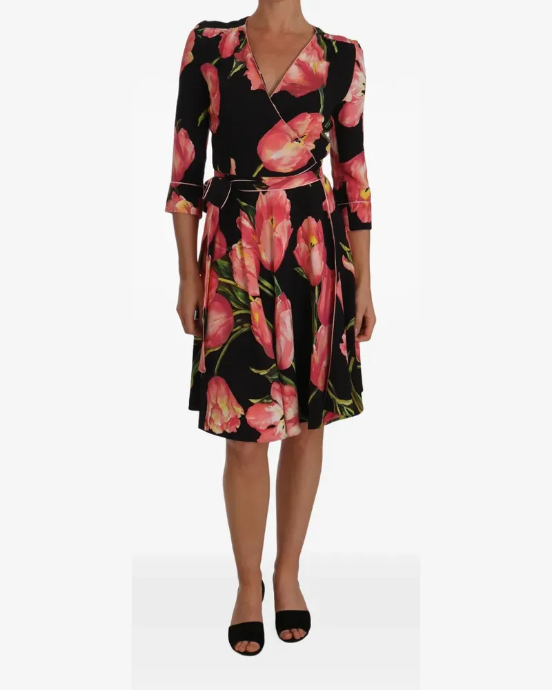 Dolce & Gabbana Wickelkleid mit Tulpen-Print - Schwarz Schwarz