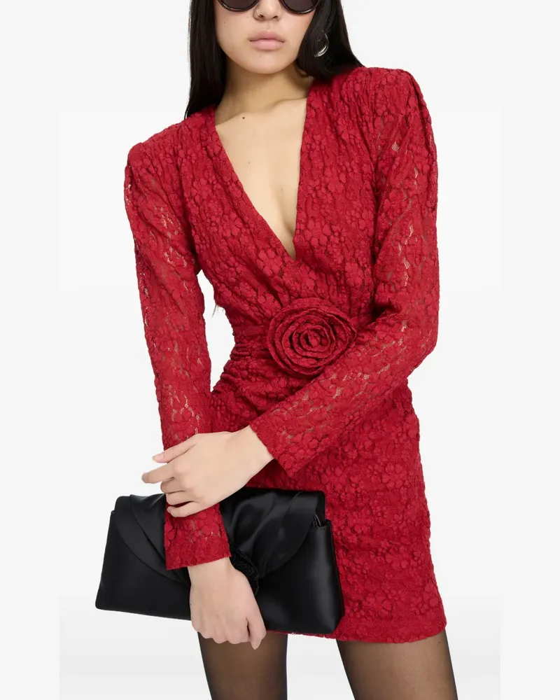ROTATE Birger Christensen Minikleid aus Spitze mit V-Ausschnitt Rot