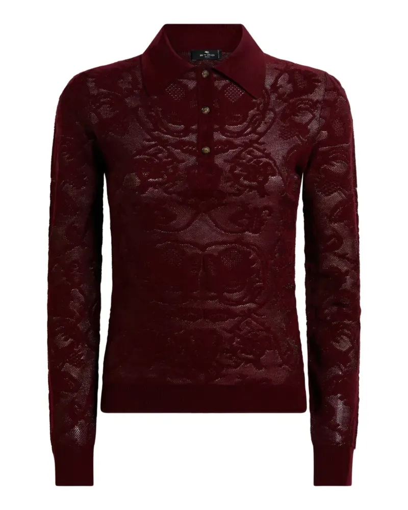 Etro long-sleeved wool jacquard polo shirt with placed motif - Rot Rot
