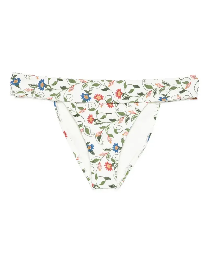 FARM Rio Stitched Garden floral-print bikini bottoms - Weiß Weiß