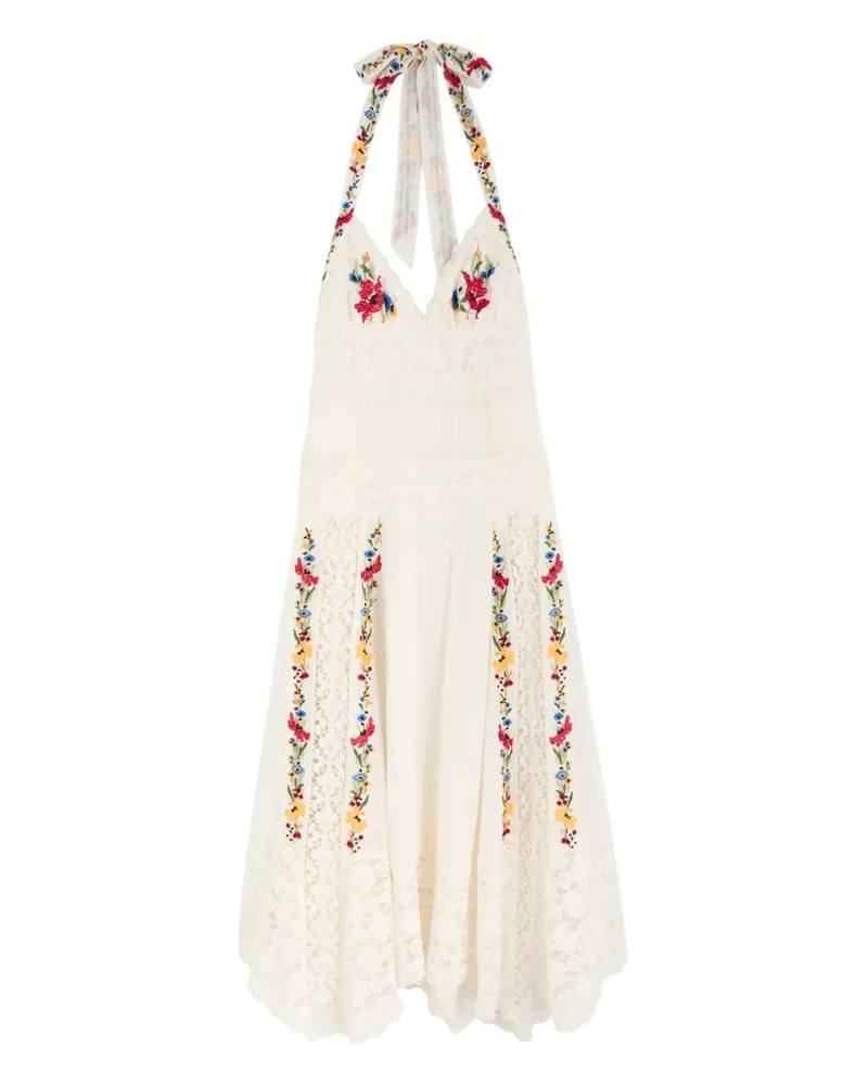 Free People floral-embroidered midi dress - Nude Nude