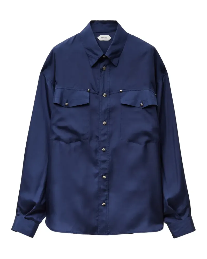 Versace Besticktes Hemd aus Seidenpopeline - Blau Blau