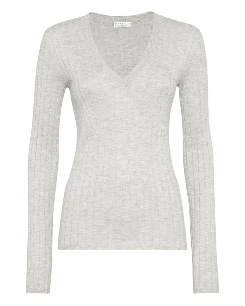 Brunello Cucinelli Geripptes Top mit V-Ausschnitt - Grau Grau