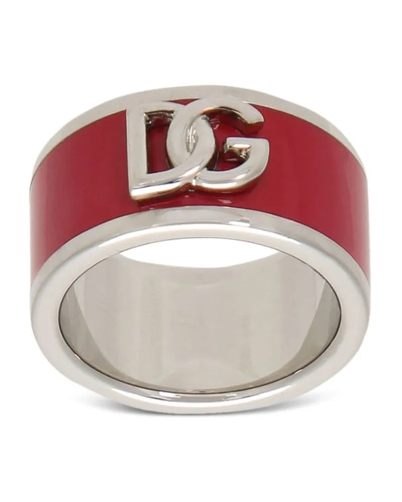 Dolce & Gabbana Emaillierter Ring Mit Logo Schild Rot