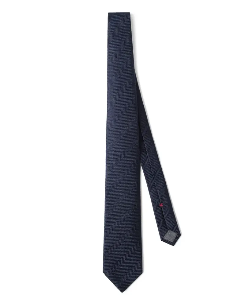 Brunello Cucinelli Seidenkrawatte mit Fischgrätenmuster - Blau Blau