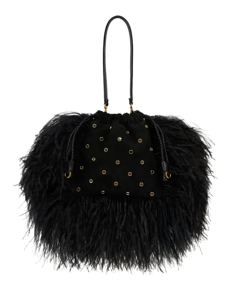 Etro Kleine Kalispera Tasche aus Wildleder mit Federdetail und Nieten - Schwarz Schwarz