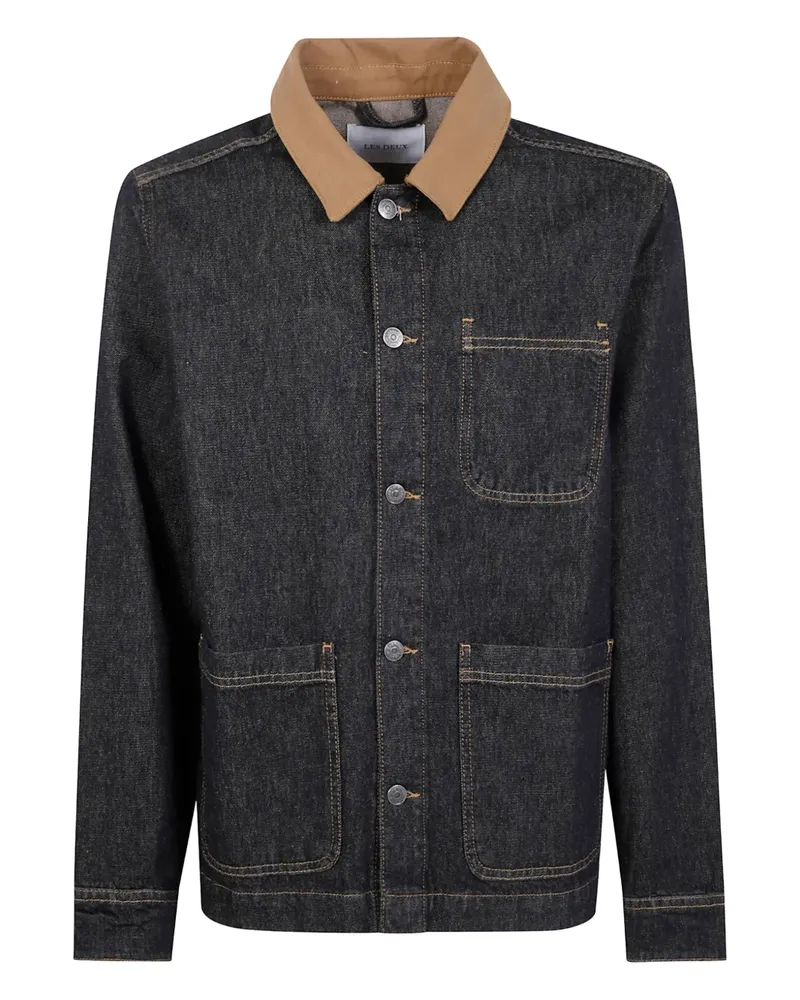LES DEUX Jeans-Hemdjacke mit Kontrastkragen - Schwarz Schwarz