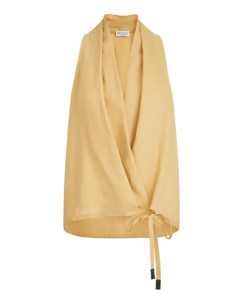 Brunello Cucinelli linen wrap effect vest with monili - Gelb Gelb