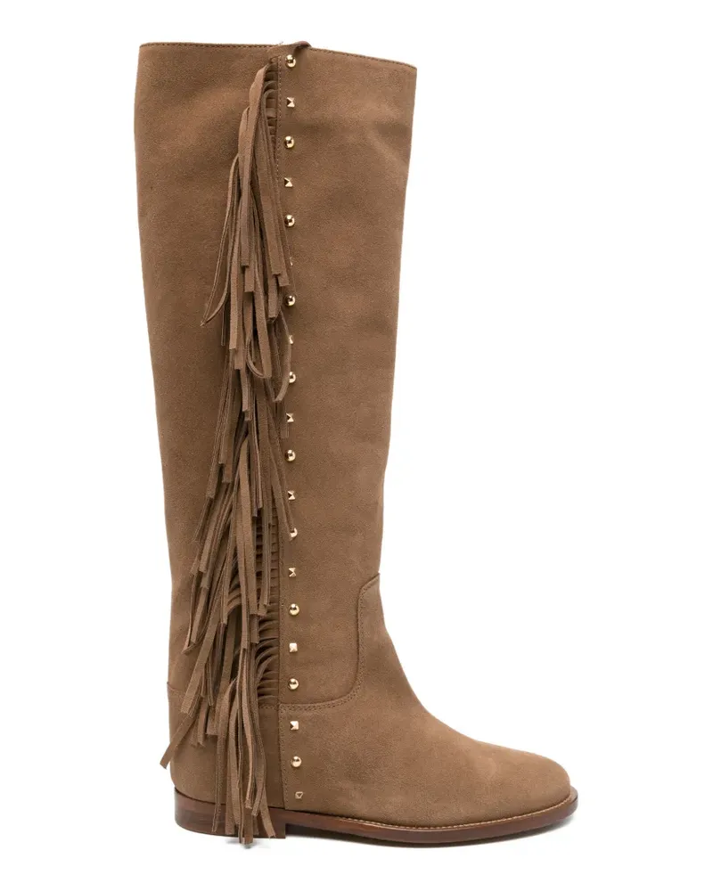 Via Roma 15 fringe studded boots - Nude Nude