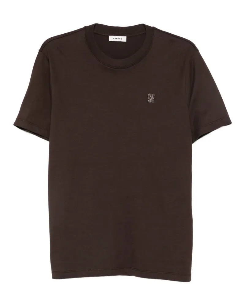 Sandro T-Shirt mit Leder-Patch - Braun Braun