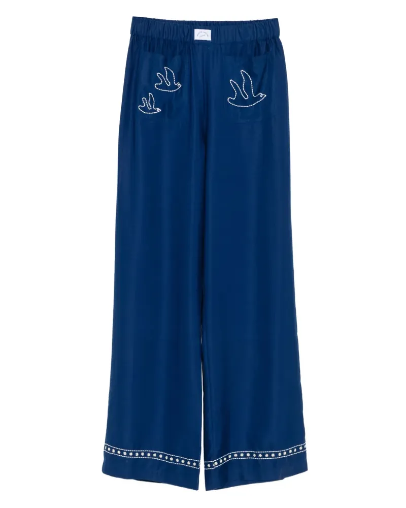 Maison Labiche Hose mit Vogelstickerei - Blau Blau