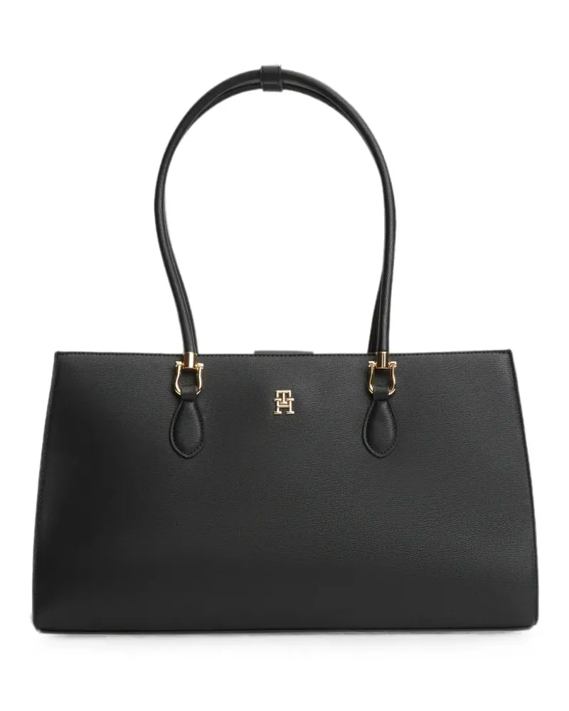 Tommy Hilfiger logo-plaque grained-texture shoulder bag - Schwarz Schwarz