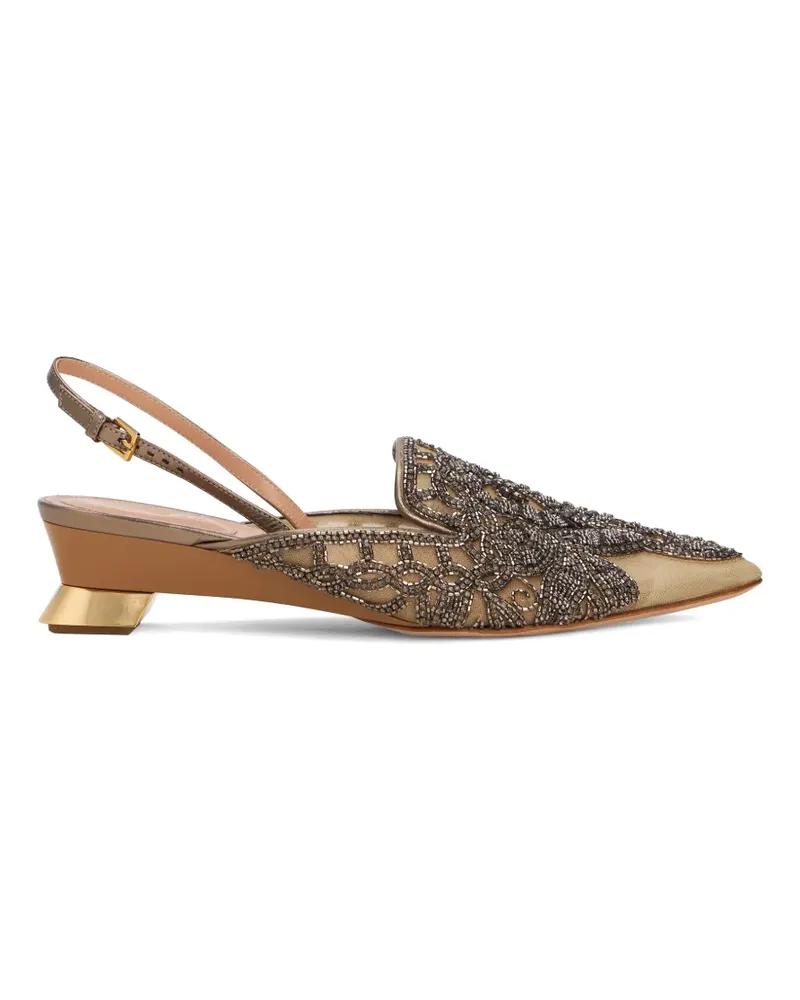 Alberta Ferretti bead-embroidered slingback pumps - Nude Nude
