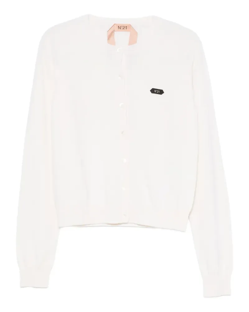 N° 21 logo-patch knitted cardigan - Nude Nude