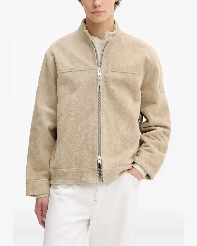 AllSaints Felix suede band-collar jacket - Nude Nude