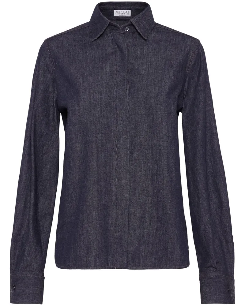 Brunello Cucinelli Jeanshemd mit Monili-Perlen - Blau Blau