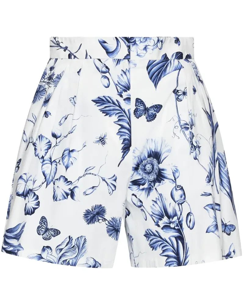 Oscar de la Renta High-Waist-Shorts mit Blumen-Print - Blau Blau