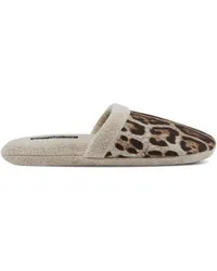 Dolce & Gabbana Slipper aus Frottee mit Leoparden-Print Nude