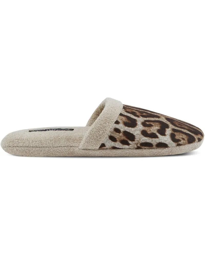 Dolce & Gabbana Slipper aus Frottee mit Leoparden-Print - Nude Nude