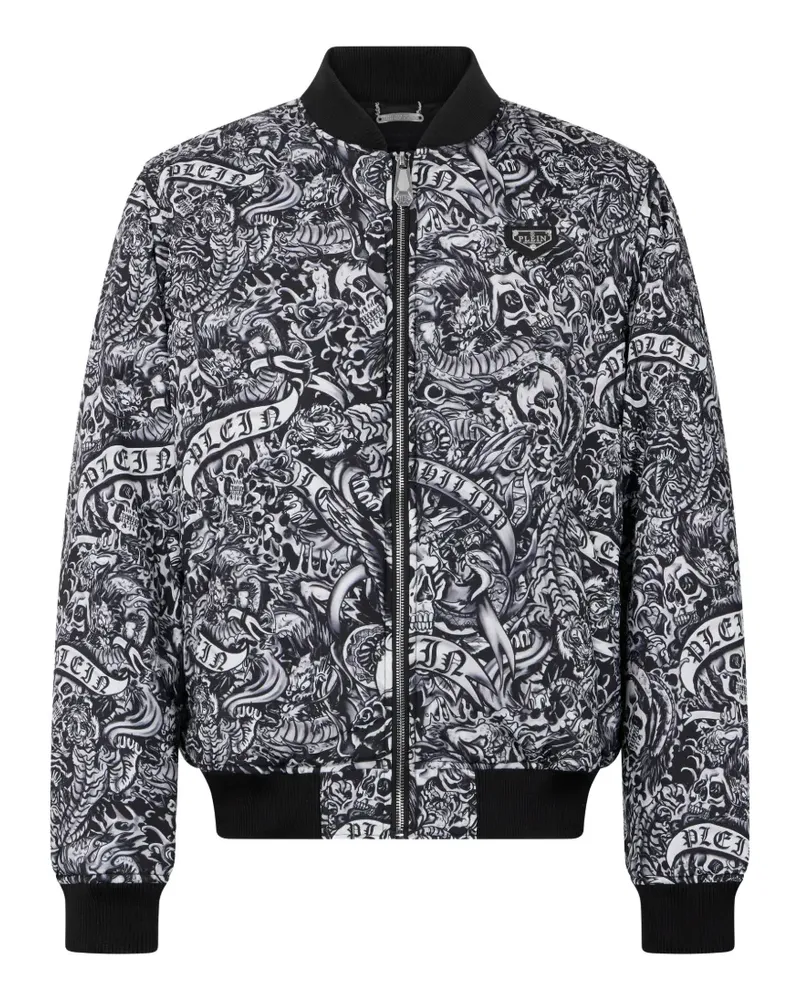 Philipp Plein Nylon-Bomberjacke mit Tattoo-Muster - Schwarz Schwarz