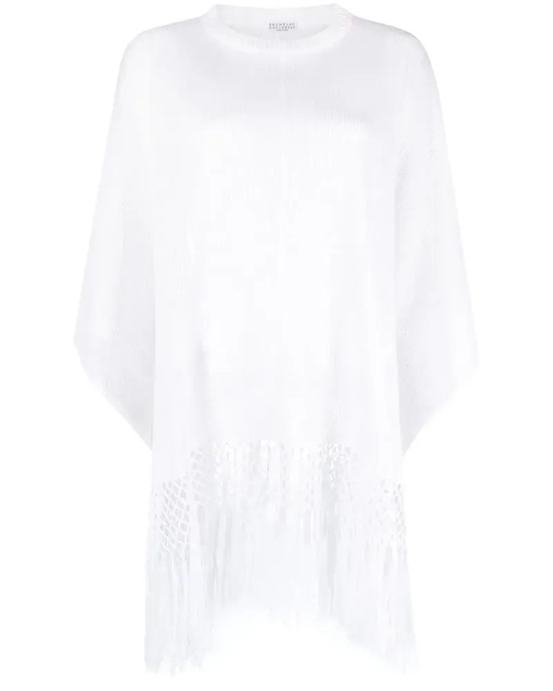 Brunello Cucinelli Asymmetrischer Pullover mit Fransen - Weiß Weiß