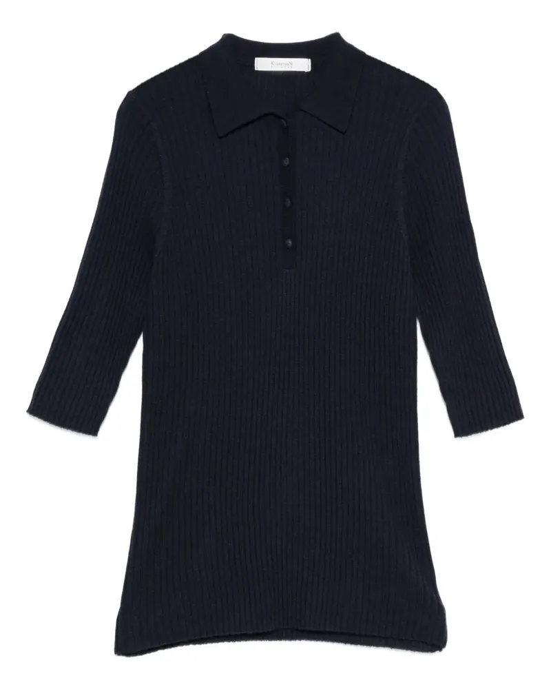 KristenseN Du Nord Geripptes T-Shirt mit Polokragen - Blau Blau