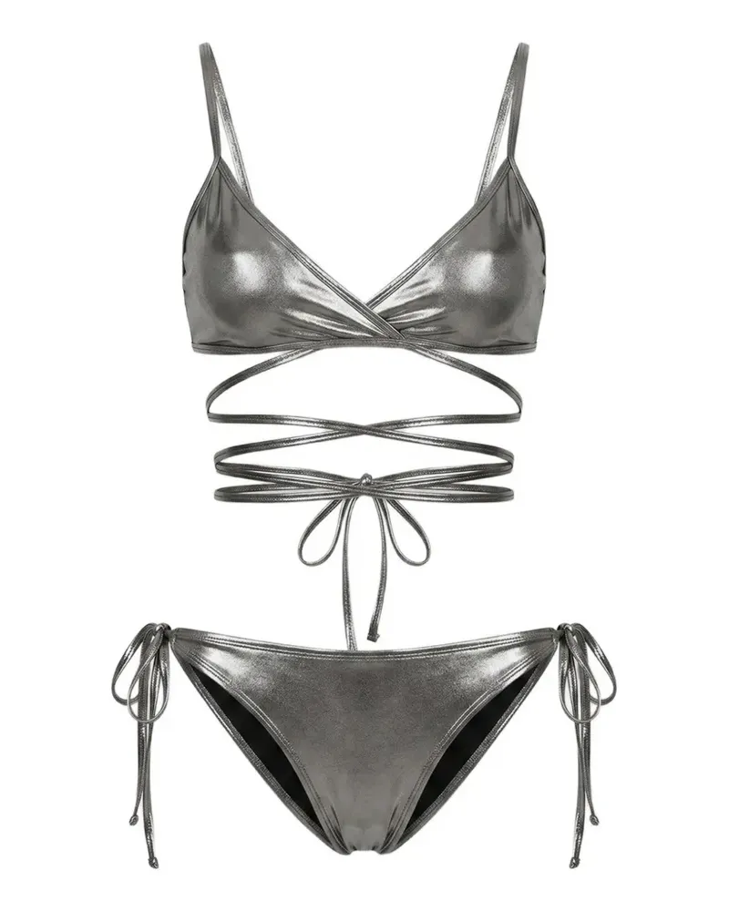 ATTICO criss-cross wrap-around bikini set - Silber Silber