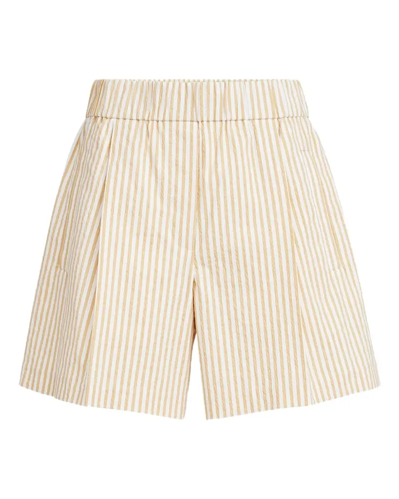 Brunello Cucinelli techno cotton striped seersucker shorts with monili - Gelb Gelb