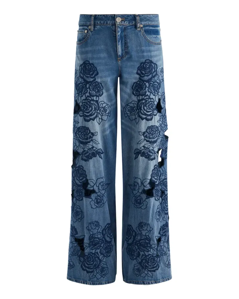 Alice + Olivia Cut-Out-Jeans mit Blumenstickerei - Blau Blau