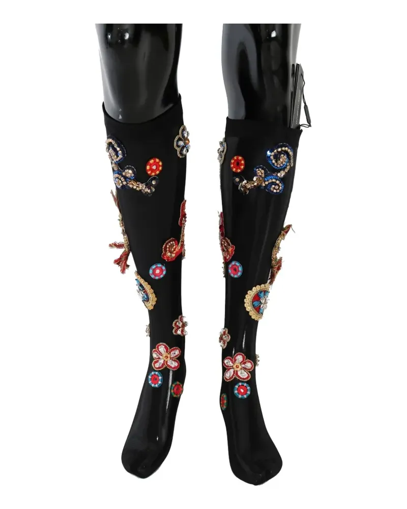 Dolce & Gabbana Carretto Socken mit Kristallen - Schwarz Schwarz