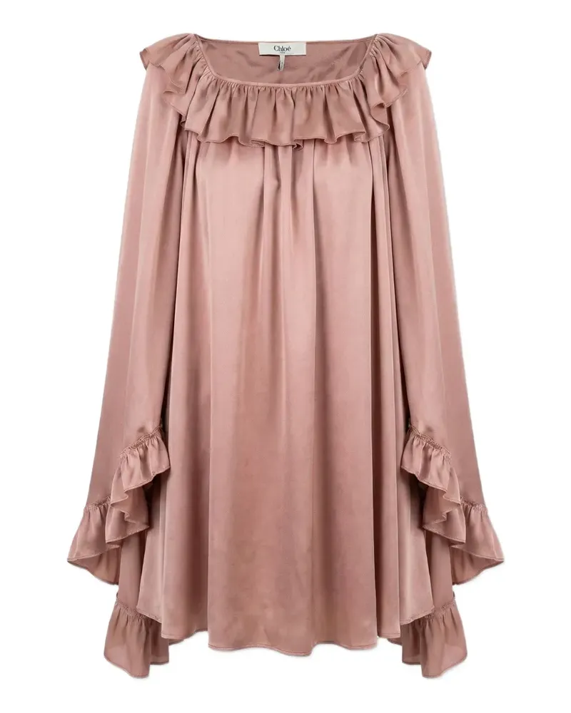 Chloé ruffled-trim silk mini dress - Rosa Rosa