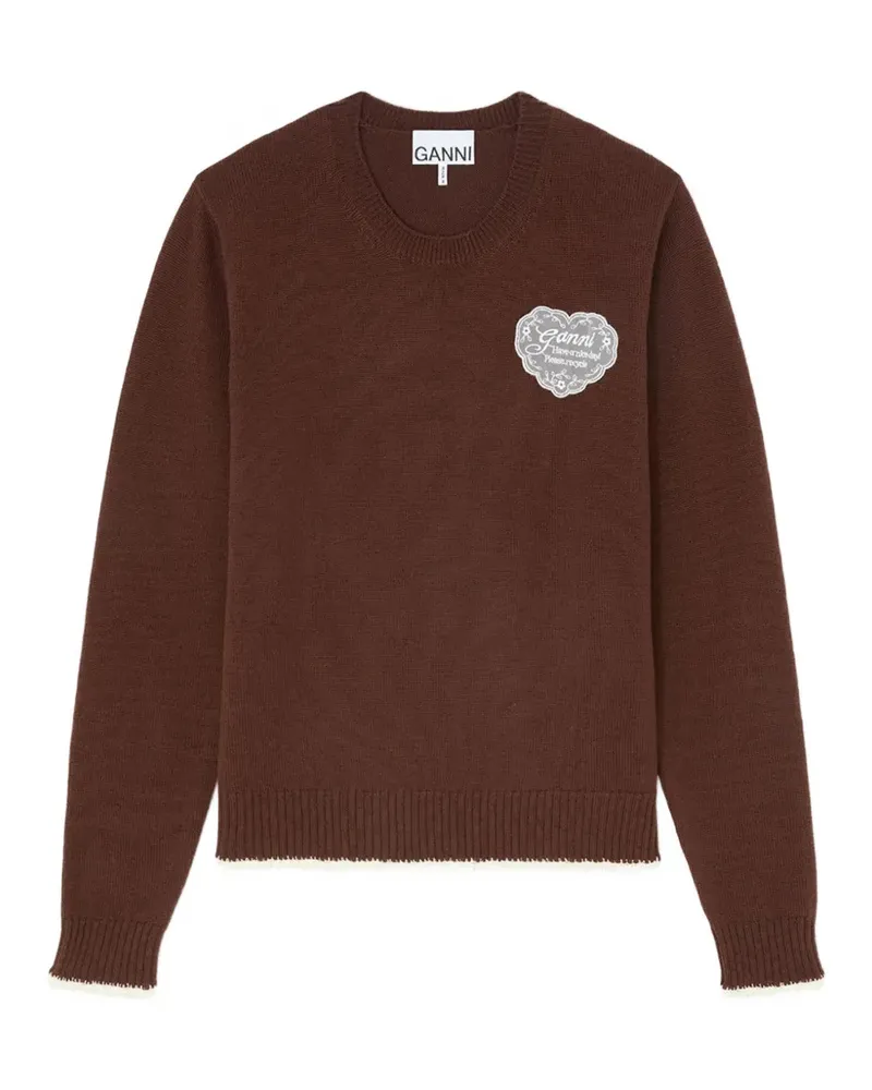 Ganni logo-patch crochet-trim sweater - Braun Braun