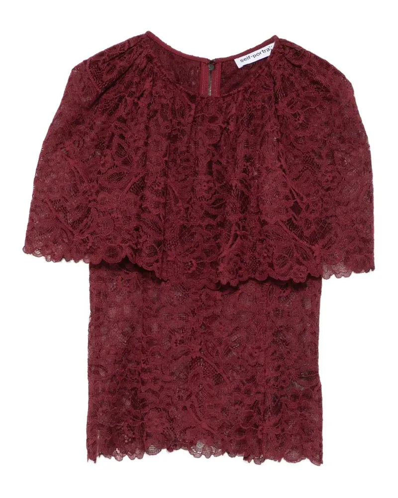 Self-Portrait ruffled lace-overlay top - Rot Rot