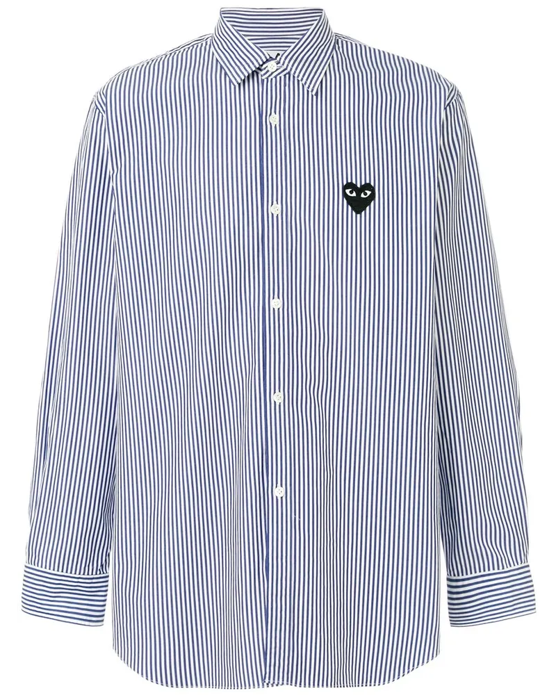 Comme des Garçons Gestreiftes Hemd mit Herz-Patch Blau