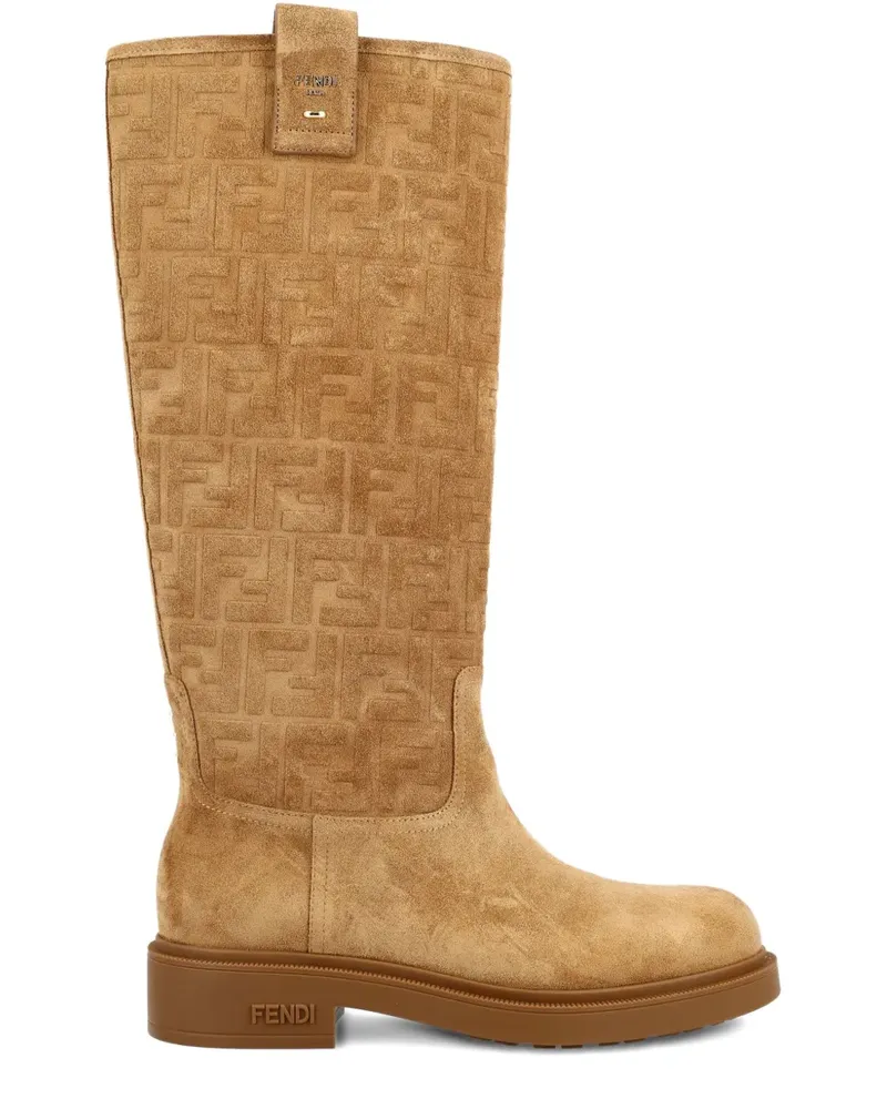 Fendi 35mm Tubular FF logo suede boots - Braun Braun