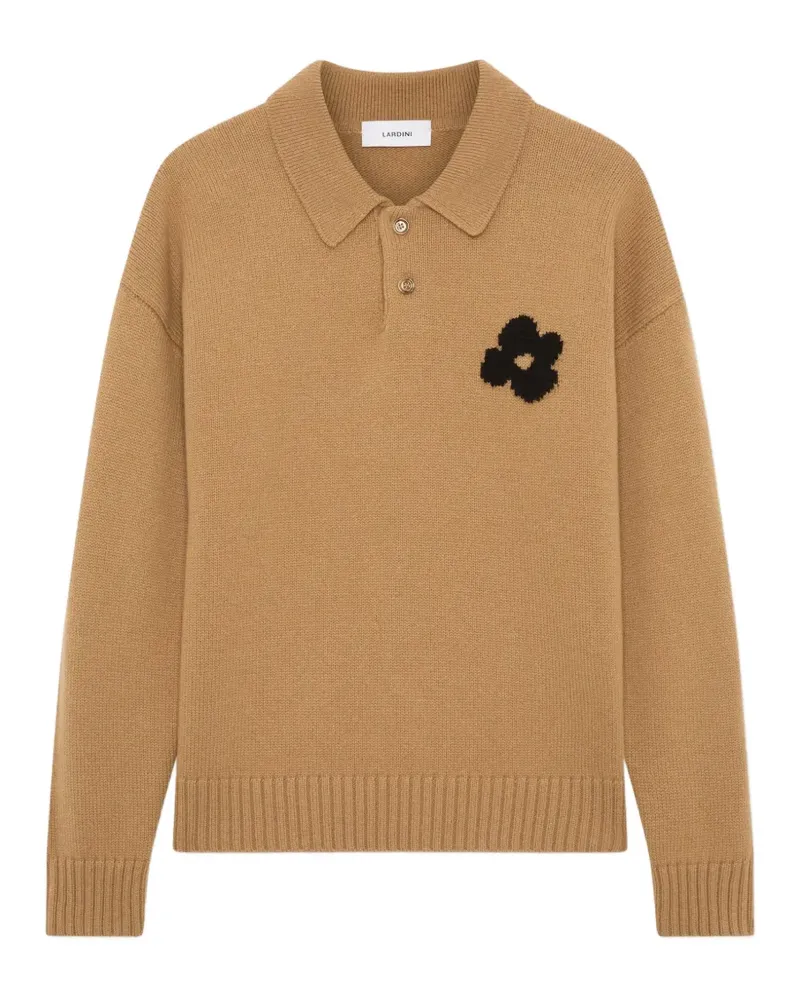 LARDINI flower-jacquard knitted polo shirt - Nude Nude
