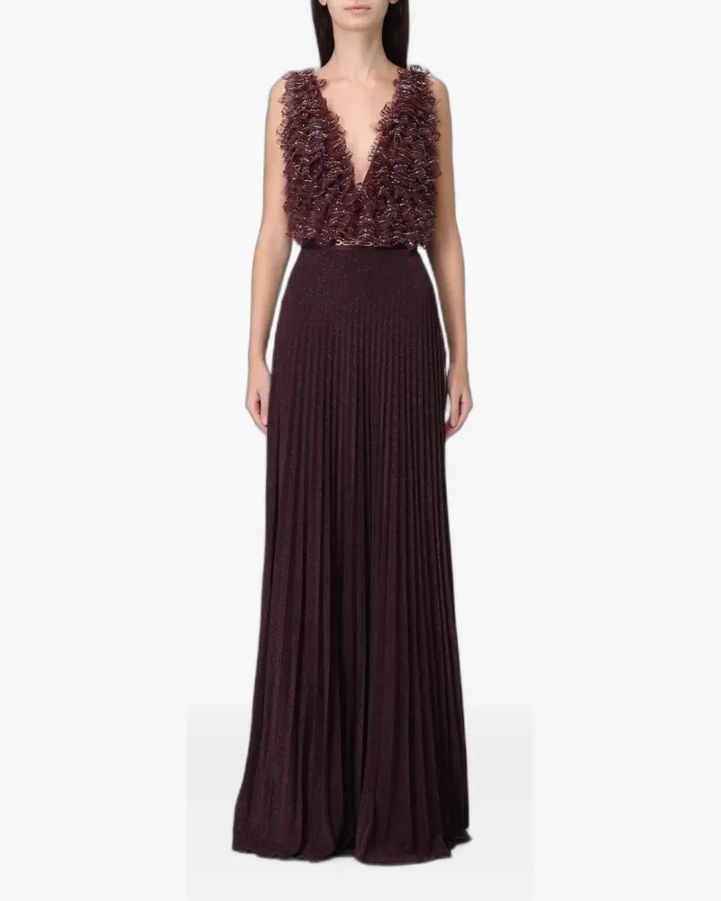 Elisabetta Franchi crystal-embellished pleated maxi dress - Violett Violett