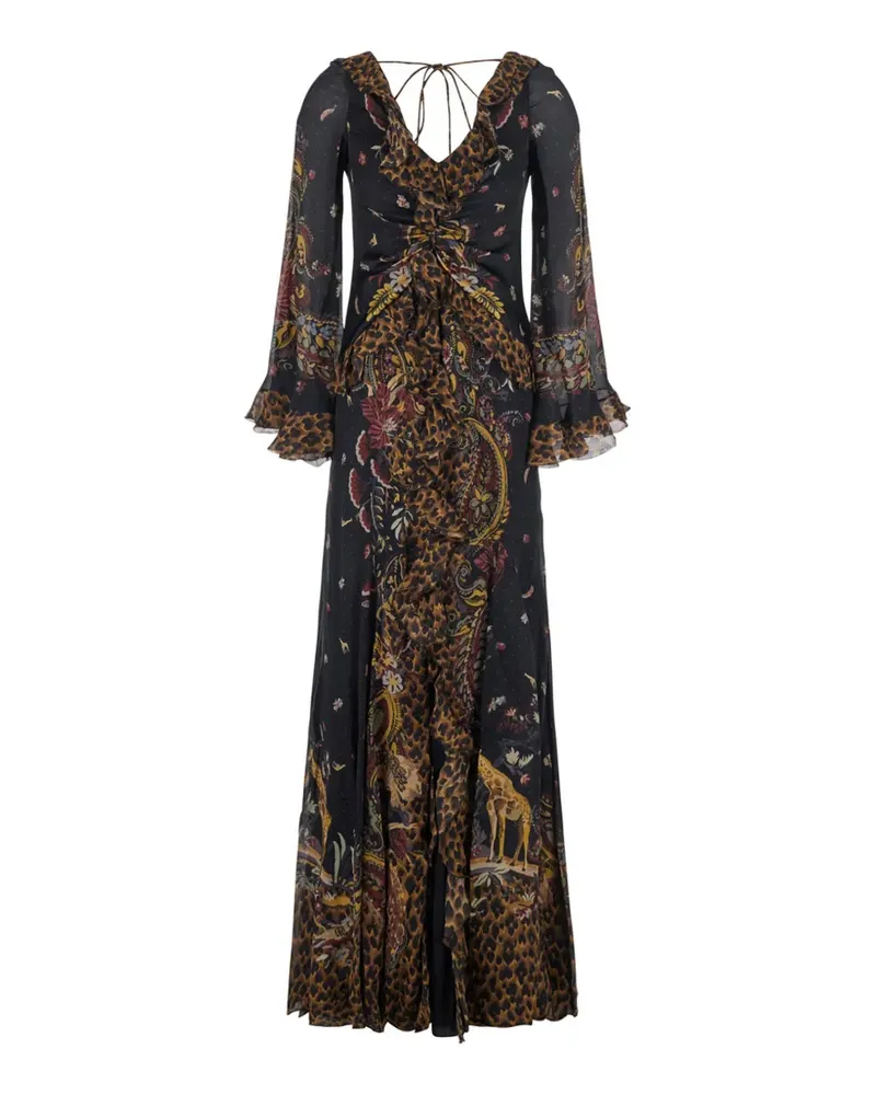 Etro Gerüschtes Kleid mit Blumenmuster - Schwarz Schwarz