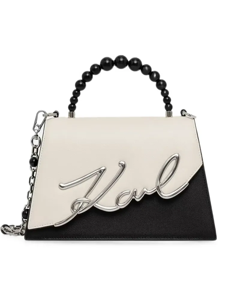 Karl Lagerfeld logo-plaque beaded-handle tote bag - Nude Nude