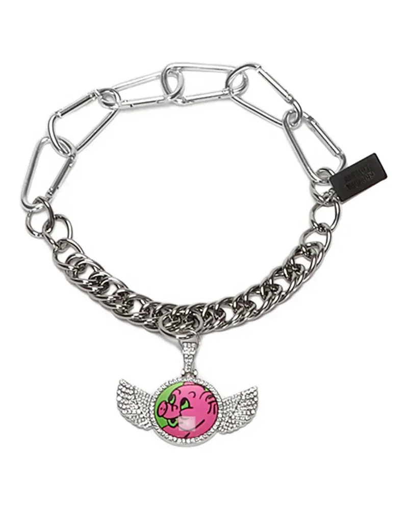 CHOPOVA LOWENA Hey Piggy carabiner necklace - Silber Silber