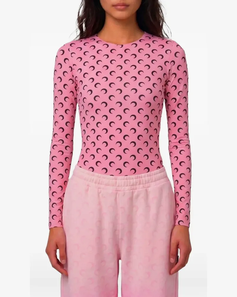Marine Serre Moon printed jersey long sleeves crewneck top - Rosa Rosa