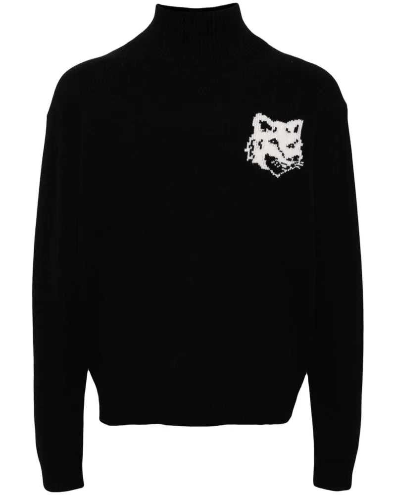 Kitsuné Intarsien-Pullover mit Fuchskopf - Schwarz Schwarz