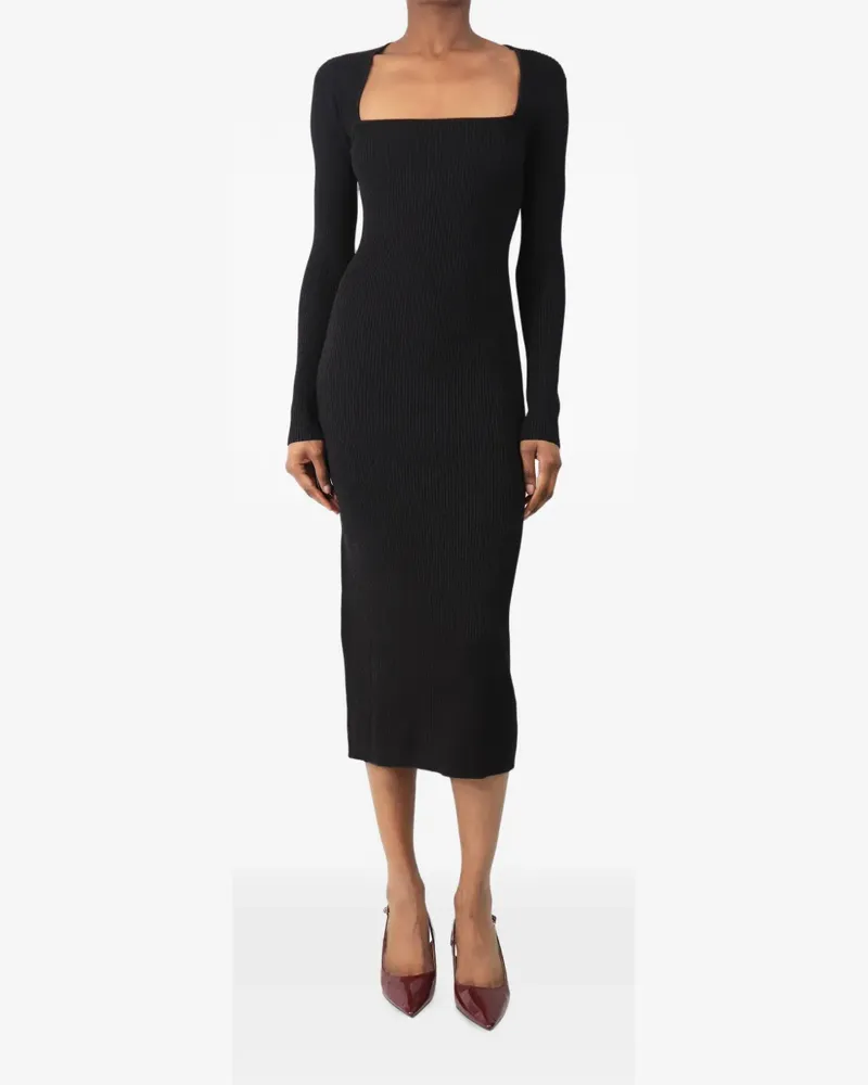 Ganni rib-knit midi dress - Schwarz Schwarz