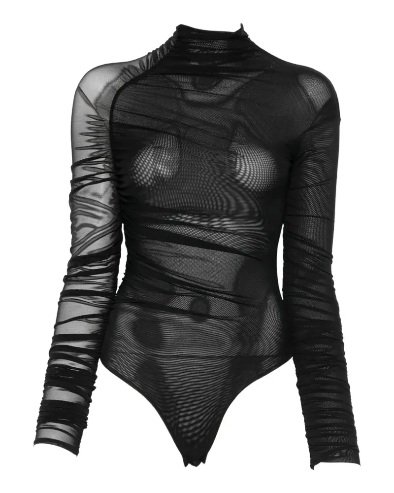 Amazuìn ruched semi-sheer T-shirt - Schwarz Schwarz