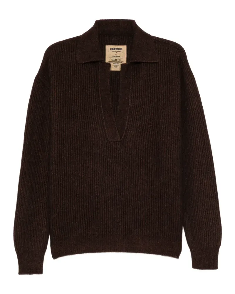 Uma Wang ribbed-knit polo-collar sweater - Braun Braun