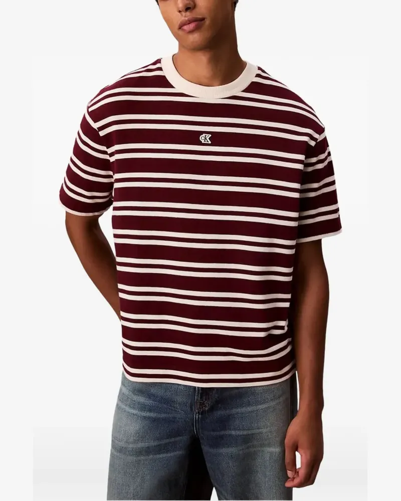 Calvin Klein striped logo-patch T-shirt - Rot Rot